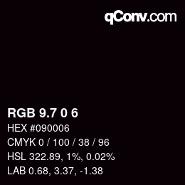 カラーコード: RGB 9.7 0 6 | qconv.com