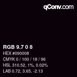 カラーコード: RGB 9.7 0 8 | qconv.com