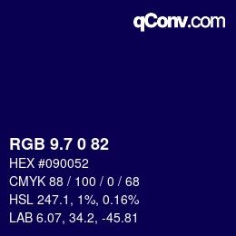 カラーコード: RGB 9.7 0 82 | qconv.com