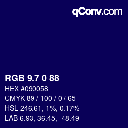 カラーコード: RGB 9.7 0 88 | qconv.com