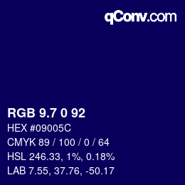 カラーコード: RGB 9.7 0 92 | qconv.com