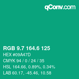 カラーコード: RGB 9.7 164.6 125 | qconv.com