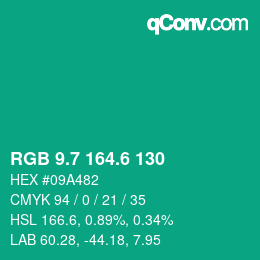 カラーコード: RGB 9.7 164.6 130 | qconv.com