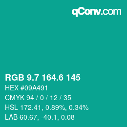 カラーコード: RGB 9.7 164.6 145 | qconv.com