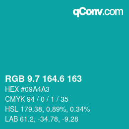 カラーコード: RGB 9.7 164.6 163 | qconv.com