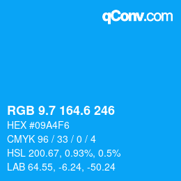 カラーコード: RGB 9.7 164.6 246 | qconv.com