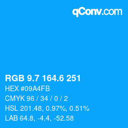 カラーコード: RGB 9.7 164.6 251 | qconv.com