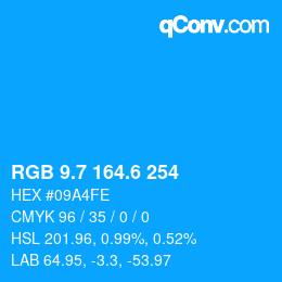 カラーコード: RGB 9.7 164.6 254 | qconv.com