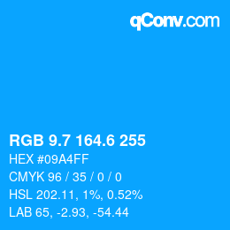 カラーコード: RGB 9.7 164.6 255 | qconv.com
