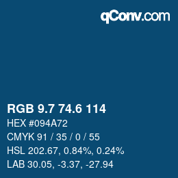 カラーコード: RGB 9.7 74.6 114 | qconv.com