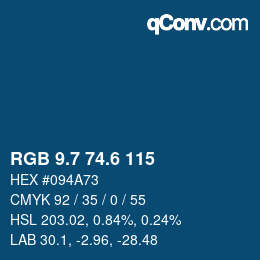 カラーコード: RGB 9.7 74.6 115 | qconv.com