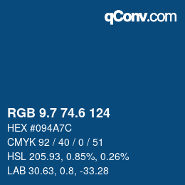 カラーコード: RGB 9.7 74.6 124 | qconv.com