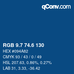カラーコード: RGB 9.7 74.6 130 | qconv.com