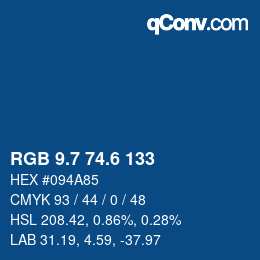 カラーコード: RGB 9.7 74.6 133 | qconv.com