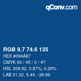 カラーコード: RGB 9.7 74.6 135 | qconv.com