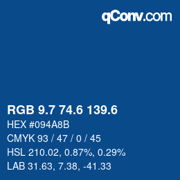 カラーコード: RGB 9.7 74.6 139.6 | qconv.com