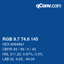 カラーコード: RGB 9.7 74.6 145 | qconv.com