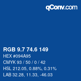 カラーコード: RGB 9.7 74.6 149 | qconv.com