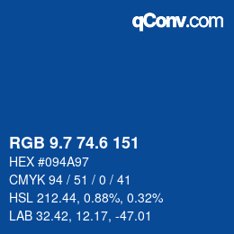 カラーコード: RGB 9.7 74.6 151 | qconv.com