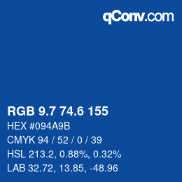 カラーコード: RGB 9.7 74.6 155 | qconv.com