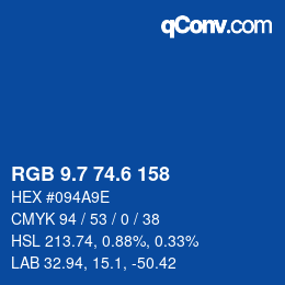 カラーコード: RGB 9.7 74.6 158 | qconv.com
