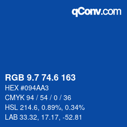 カラーコード: RGB 9.7 74.6 163 | qconv.com