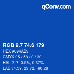 カラーコード: RGB 9.7 74.6 179 | qconv.com