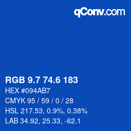 カラーコード: RGB 9.7 74.6 183 | qconv.com
