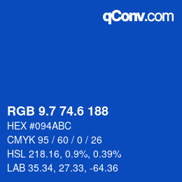 カラーコード: RGB 9.7 74.6 188 | qconv.com