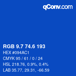 カラーコード: RGB 9.7 74.6 193 | qconv.com