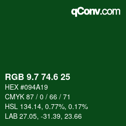 カラーコード: RGB 9.7 74.6 25 | qconv.com
