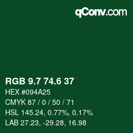カラーコード: RGB 9.7 74.6 37 | qconv.com