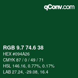 カラーコード: RGB 9.7 74.6 38 | qconv.com