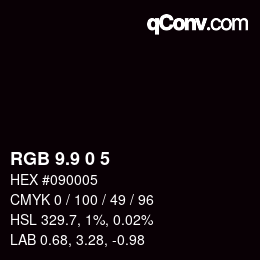 Color code: RGB 9.9 0 5 | qconv.com