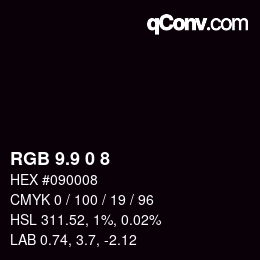 カラーコード: RGB 9.9 0 8 | qconv.com