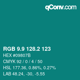 カラーコード: RGB 9.9 128.2 123 | qconv.com