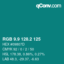 カラーコード: RGB 9.9 128.2 125 | qconv.com