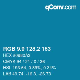 カラーコード: RGB 9.9 128.2 163 | qconv.com