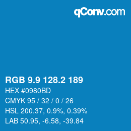 カラーコード: RGB 9.9 128.2 189 | qconv.com