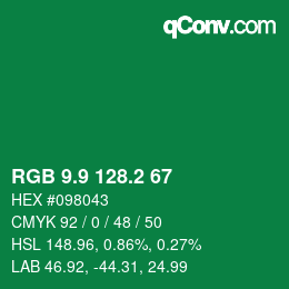 カラーコード: RGB 9.9 128.2 67 | qconv.com
