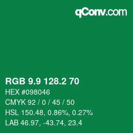 カラーコード: RGB 9.9 128.2 70 | qconv.com