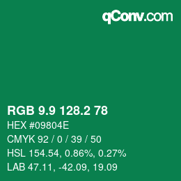 カラーコード: RGB 9.9 128.2 78 | qconv.com