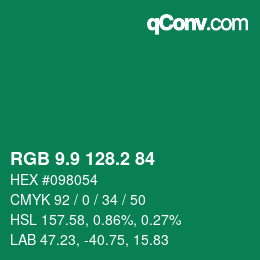 カラーコード: RGB 9.9 128.2 84 | qconv.com