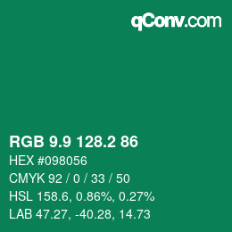 カラーコード: RGB 9.9 128.2 86 | qconv.com