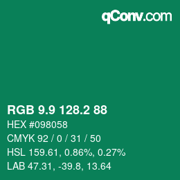カラーコード: RGB 9.9 128.2 88 | qconv.com