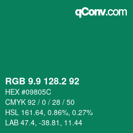 カラーコード: RGB 9.9 128.2 92 | qconv.com