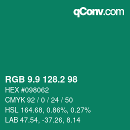 カラーコード: RGB 9.9 128.2 98 | qconv.com