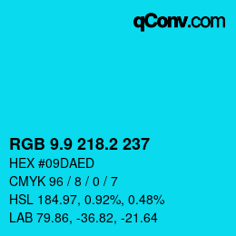 カラーコード: RGB 9.9 218.2 237 | qconv.com