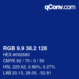 カラーコード: RGB 9.9 38.2 128 | qconv.com