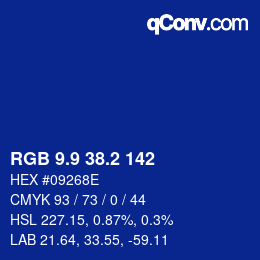 カラーコード: RGB 9.9 38.2 142 | qconv.com